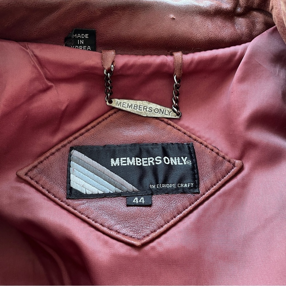 Vintage Members Only By Europe Craft Brown Leather Men’s Bomber Jacket Size 44 L - Picture 14 of 16
